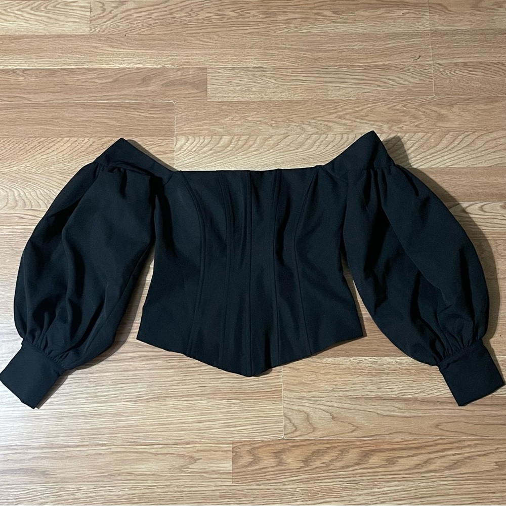 Fashion Nova Black Fitted Puff Sleeve Top XS